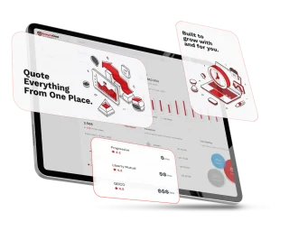 A laptop with an insurance management dashboard on screen