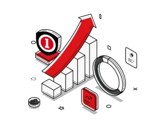 Illustration of business growth with an upward arrow and analytics chart